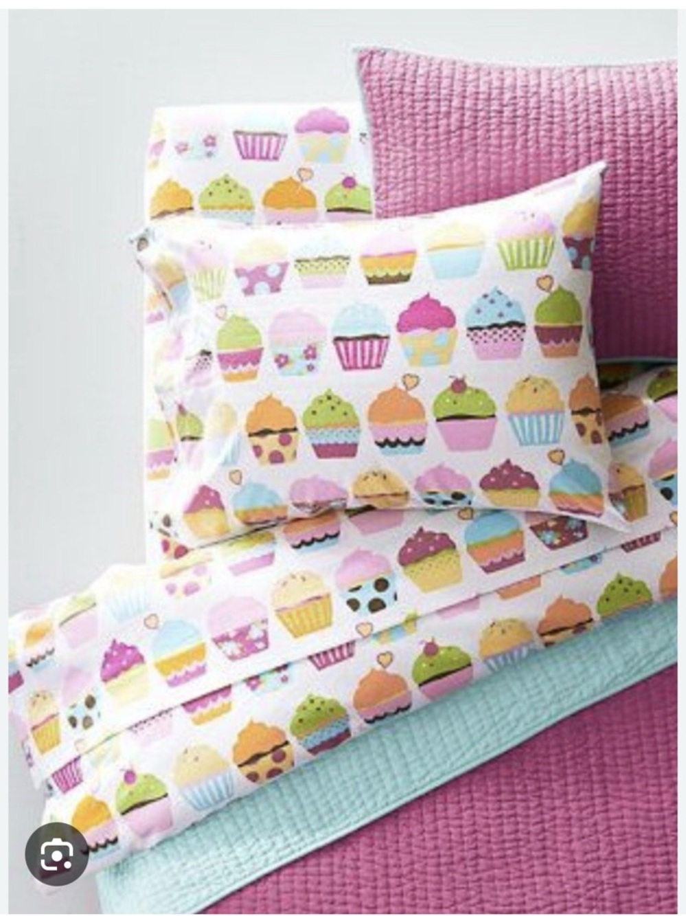 Garnet Hill Cupcake Print Sheet Set in Pink, Mint, Yellow